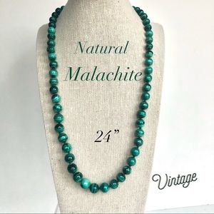 Vintage Green Natural Malachite Bead Neclace 24”